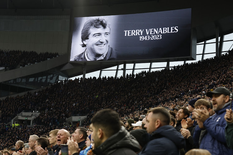 General view of an an image of former football manager Terry Venables during a minute's applause after his passing during the Premier League match between Tottenham Hotspur and Aston Villa at Tottenham Hotspur Stadium in London on Sunday. Venables managed Spurs and England.