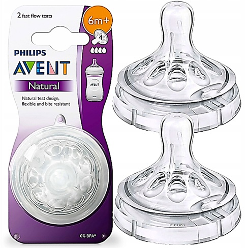  Avent Natural Teat - Fast Flow 4 Agujero 6 Meses + (2) : Bebés