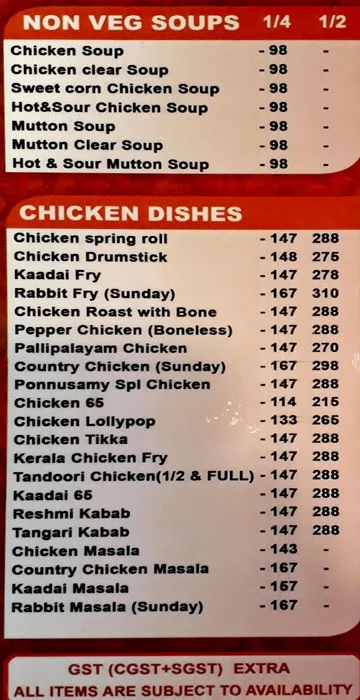 Ponnusamy Hotel menu 