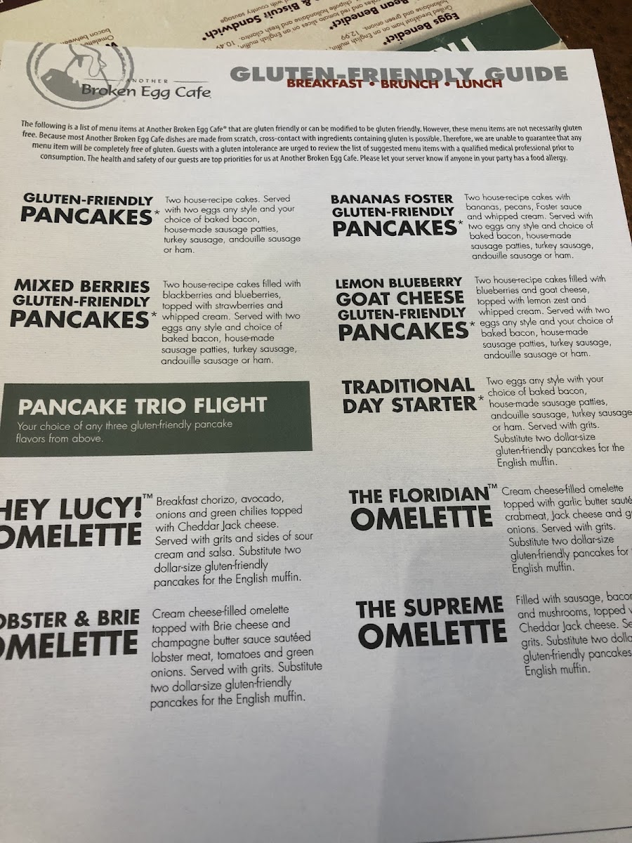 Another Broken Egg Cafe gluten-free menu