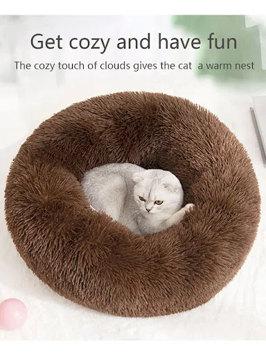 Cat Nest Round Soft Shaggy Mat Indoor Dog Cat Bed Pet Supplies Removable Machine Washable Pillow Bed Winter for Small Pe