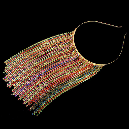 Title 2, Long Fringed Luxury Rainbow Headband with Diamo...