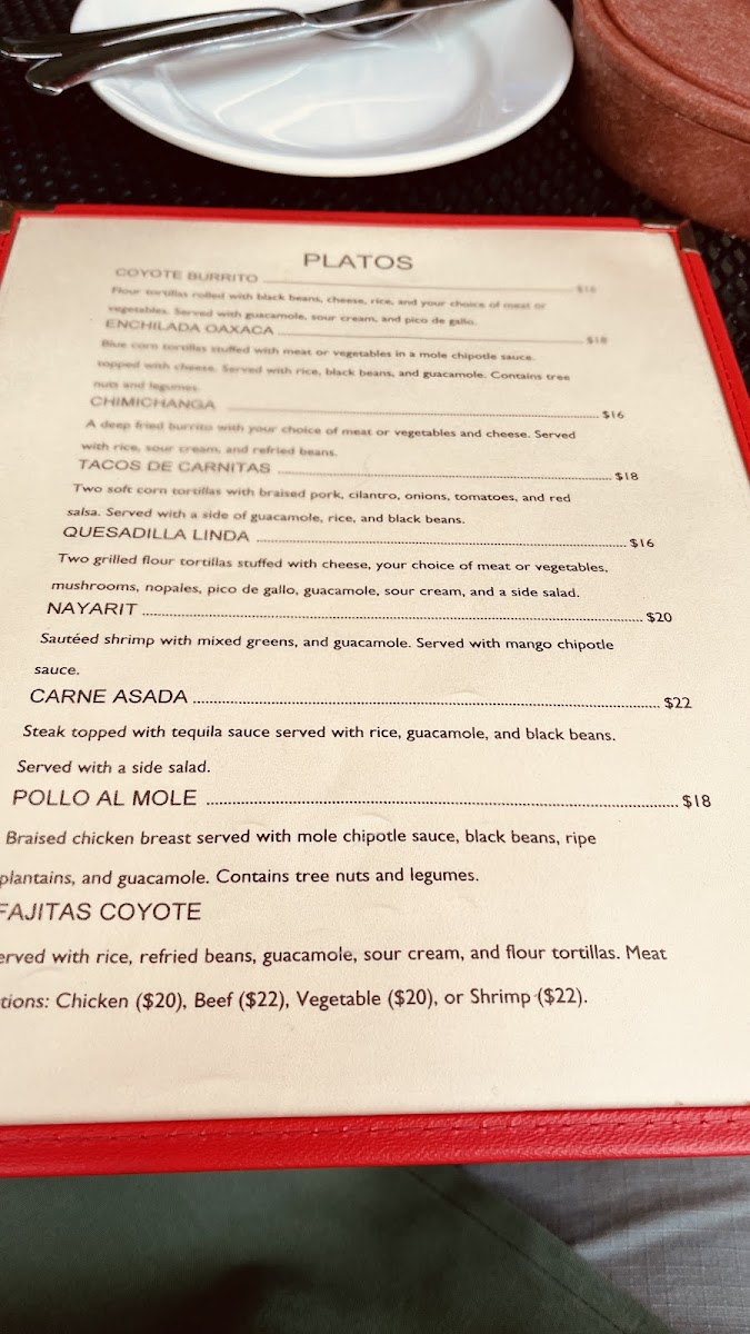 Coyote Flaco gluten-free menu