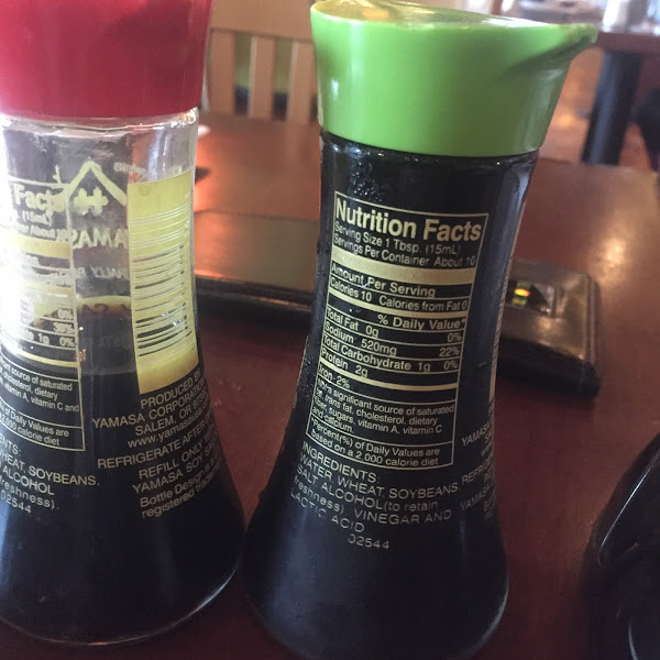 “Gluten free” soy sauce on the right, regular on the left.