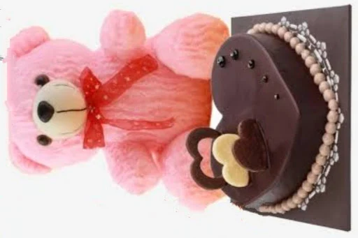 Chocolate Heart Shape Cake 1 Teddy Bear