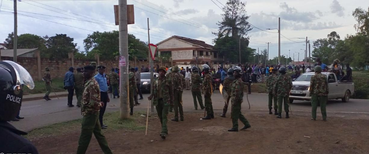 Police conduct checks on roads leading to Tom Mboya Labour College Tallying center during ODM nominations on Tuesday, April 19, 2022.