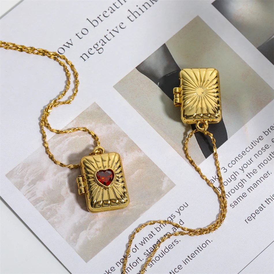 Retro Openen en Sluiten Liefde Zirkoon Album Box Ketting voor Vrouwen. Gepersonaliseerde ketting, sleutelbeenketting sieraden. Een prachtig cadeau.