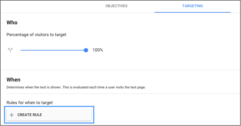 Optimize Targeting's create rule button