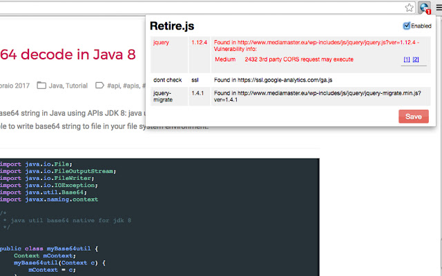 retire.js chrome extension