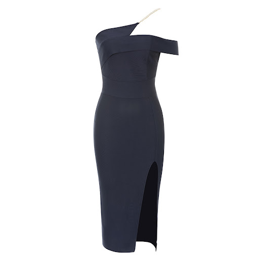 Title 15, Sleeveless tight blue split long bandage one-pi...
