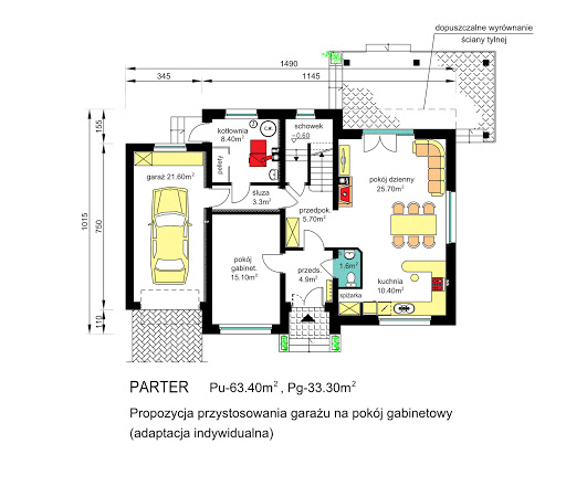 BW-55 wariant 1 - Rzut parteru - propozycja adaptacji - dodatkowy pokój