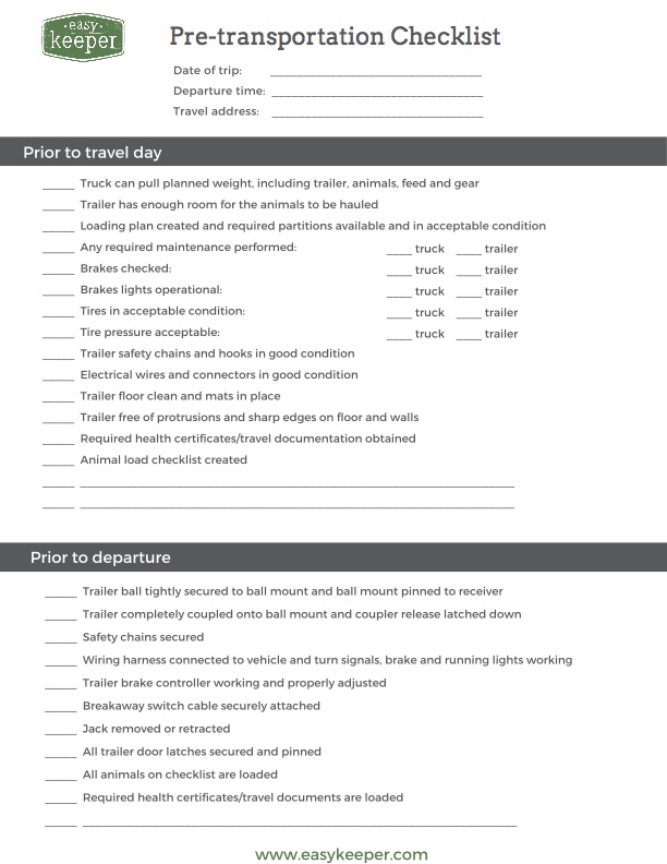 Livestock transportation preparation checklist 