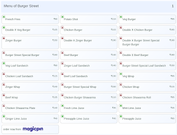 Burger Street menu 