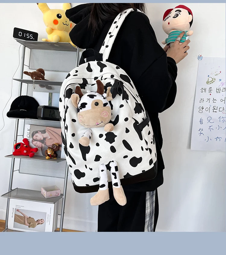 Gepersonaliseerde cartoon koe poppen schooltas voor meisjes Schattige rugzak voor kinderen Ideaal voor school Uniek design