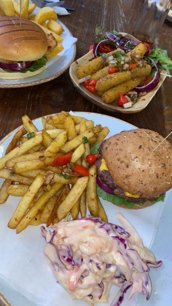 QTR Pounder Burger with salt and pepper loaded chips and coleslaw