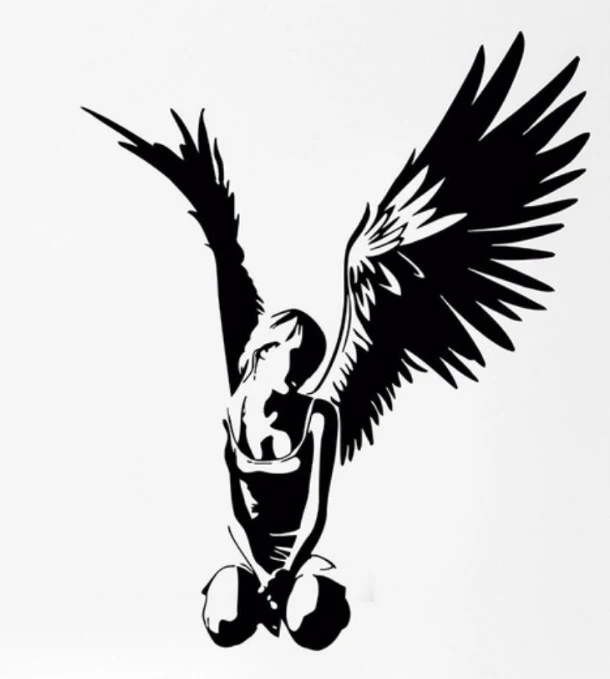 Adhesivos de pared creativos personalizados con diseño de Ángel Caído, decoración del hogar única y con estilo, transforma tu espacio.