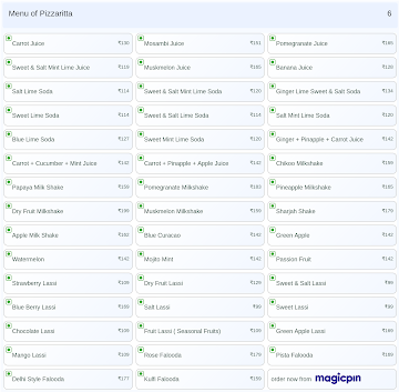 Pizzaritta menu 