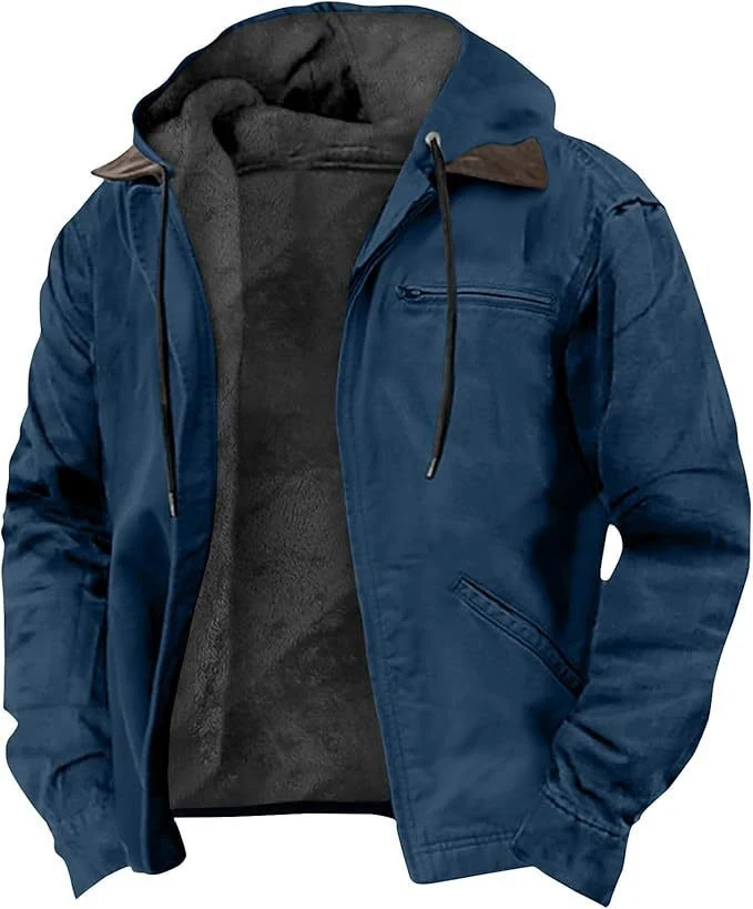 Men's hooded zipped cotton-padded jacket, offering warmth and comfort. Perfect for winter, this jacket provides protecti