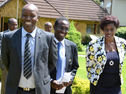 Nakuru Governor Lee Kinyanjui, the CEC Dr Peter Ketienya tourism and the CEO Kenya Tourism Board Betty Radier during a meeting with stakeholders in Sawela Lodge in Naivasha./ GEORGE MURAGE