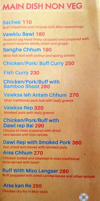 Mizo Diner menu 