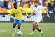 Lesedi Kapinga of Mamelodi Sundowns is challenged by Yusuf Maart of Kaizer Chiefs in the DStv Premiership match at Loftus Versfeld on August 13 2022.