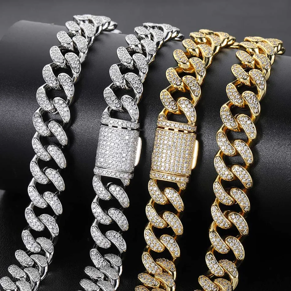 15mm Double Row Full Diamond Cuban Link Zircon Hip Hop Armband, een opvallende en stralende armband voor jouw look