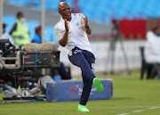 Matsimela Thoka, coach of Baroka reacts during the DStv Premiership 2020/21 match between Mamelodi Sundowns and Baroka at Loftus Versfeld Stadium, Pretoria.