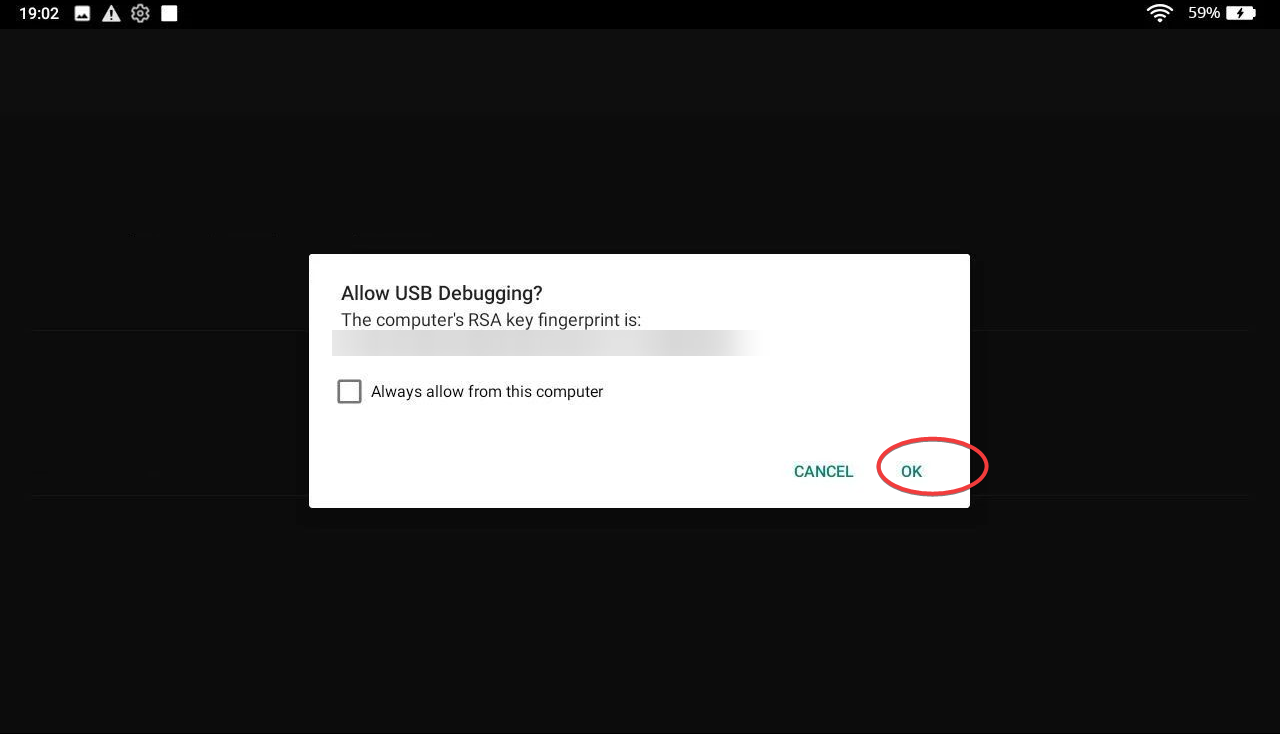 fire tablet prompt to authorize usb debugging