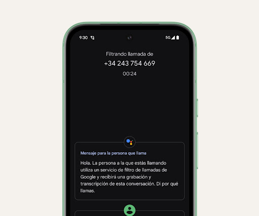 Pixel 8a filtra una llamada y ofrece una transcripción del motivo de la llamada.