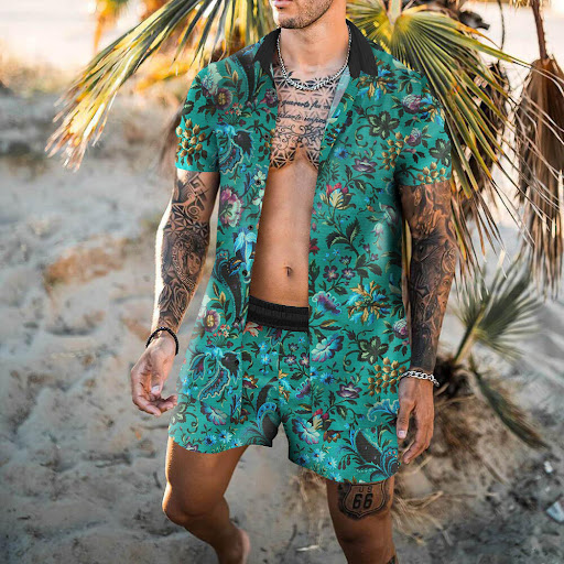 Title 5, Retro Loose Suit Mens Beach Shirt, Short Sleev...