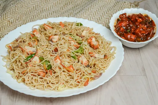 Chilli Chicken + Veg Fried Rice/ Noodles