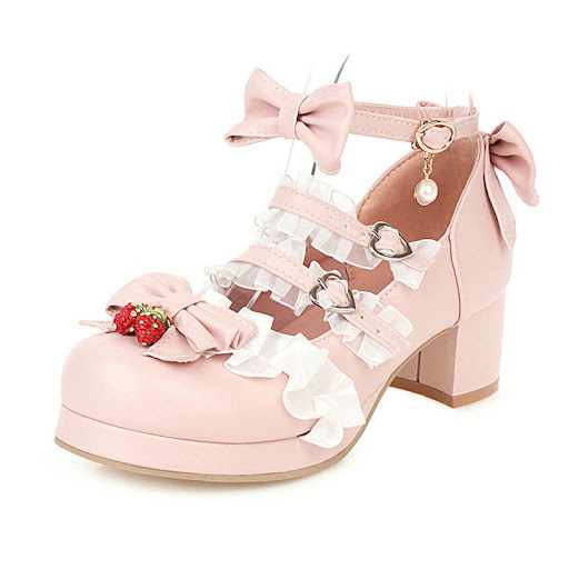 Title 7, Fashionable thick middle heel shoes with lace a...