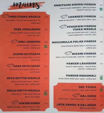 Indus Flavour menu 