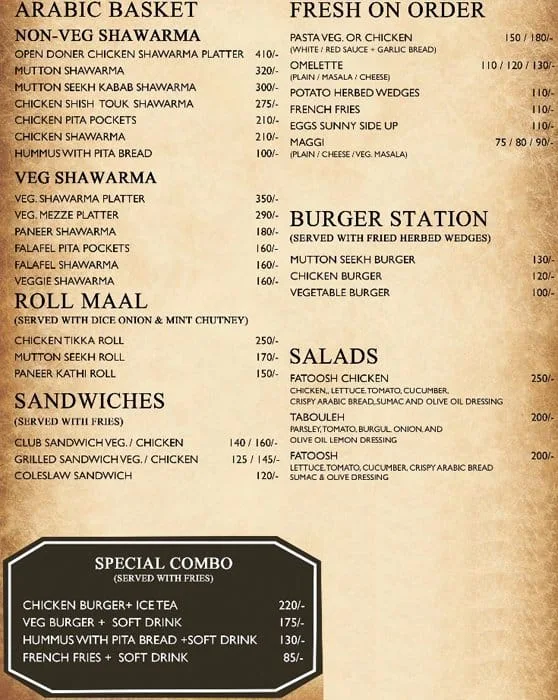 Moets Arabica menu 