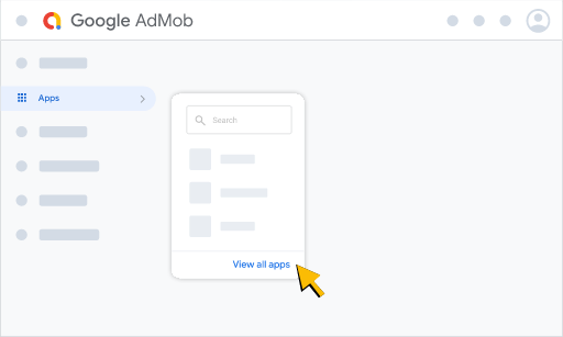 ตัวอย่างตําแหน่งที่จะคลิกเพื่อ "ดูแอปทั้งหมด" ใน AdMob