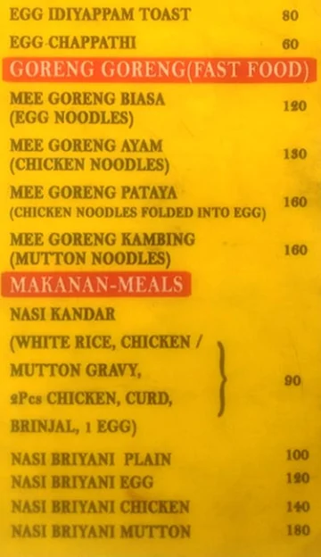 Zia Malaysian Parotta City menu 