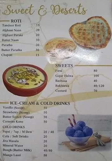 New Afghan Zaika Restaurant menu 