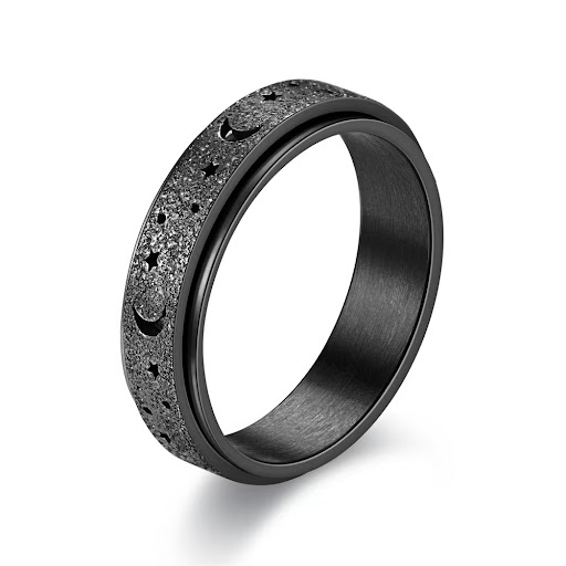 Title 6, Hollow Star Moon Rotating Ring for Women, Styli...