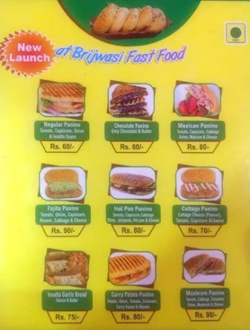 Brijwasi Sweets and Fast Food menu 