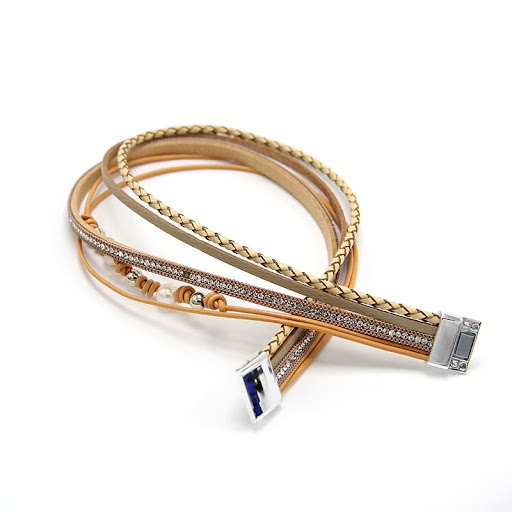 Title 3, Fashion Magnetic Snap Cowhide Woven Pearl Brace...