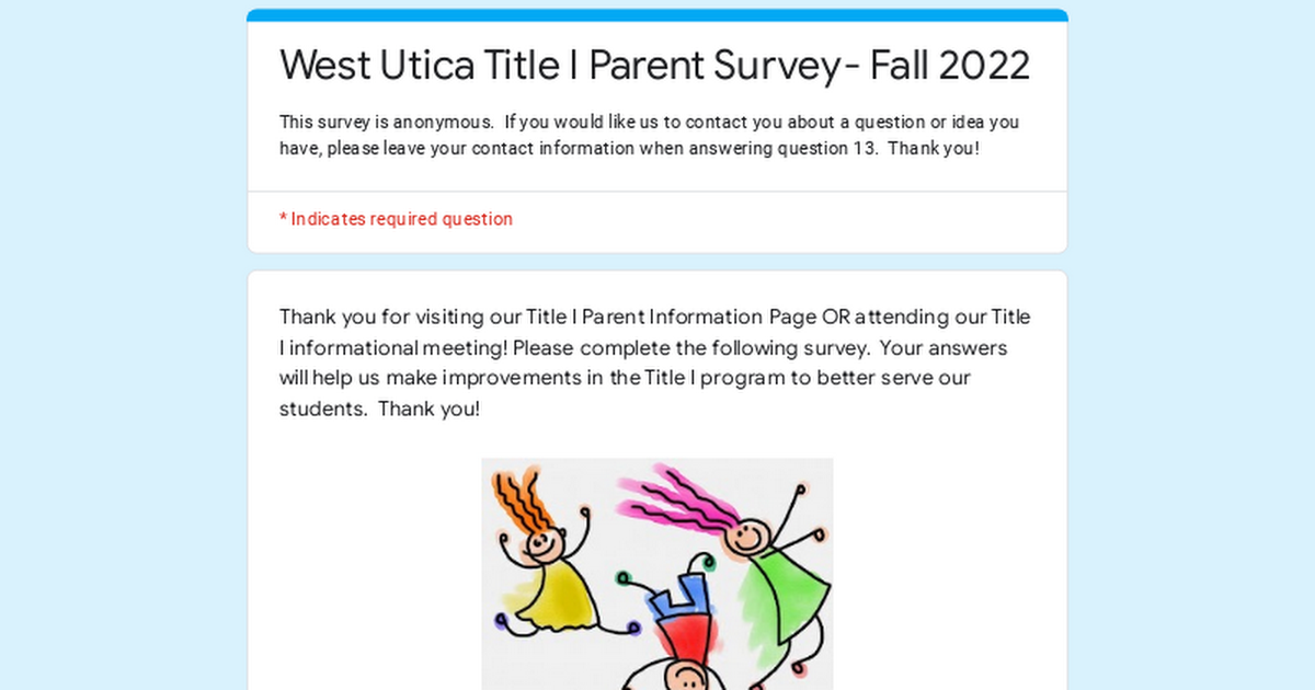 West Utica Title I Parent Survey- Fall 2022