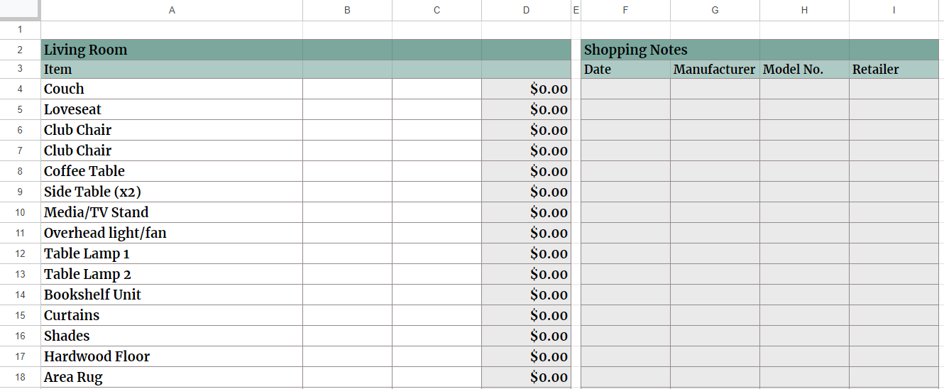 google worksheet budget