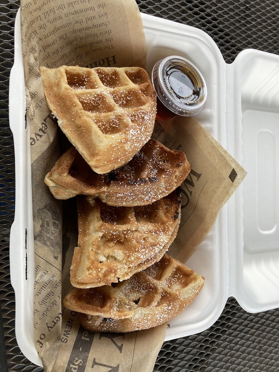 Chocolate chip waffles and orange coconut maple waffles