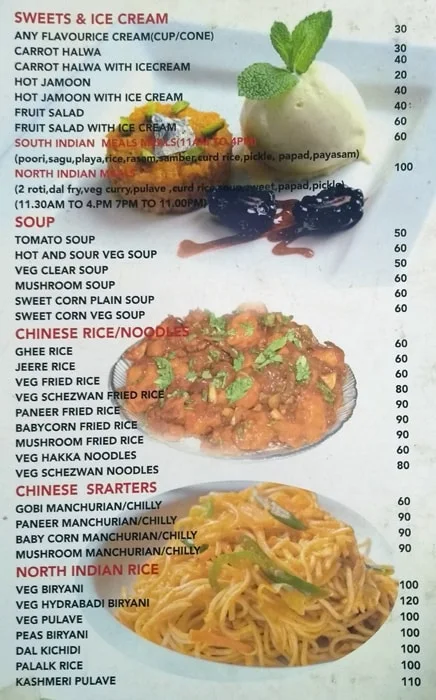 Sandhya Veg menu 