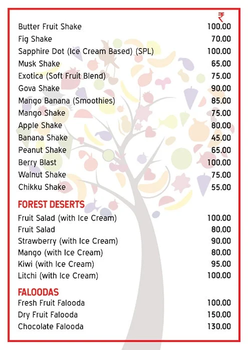 Juice Forest menu 