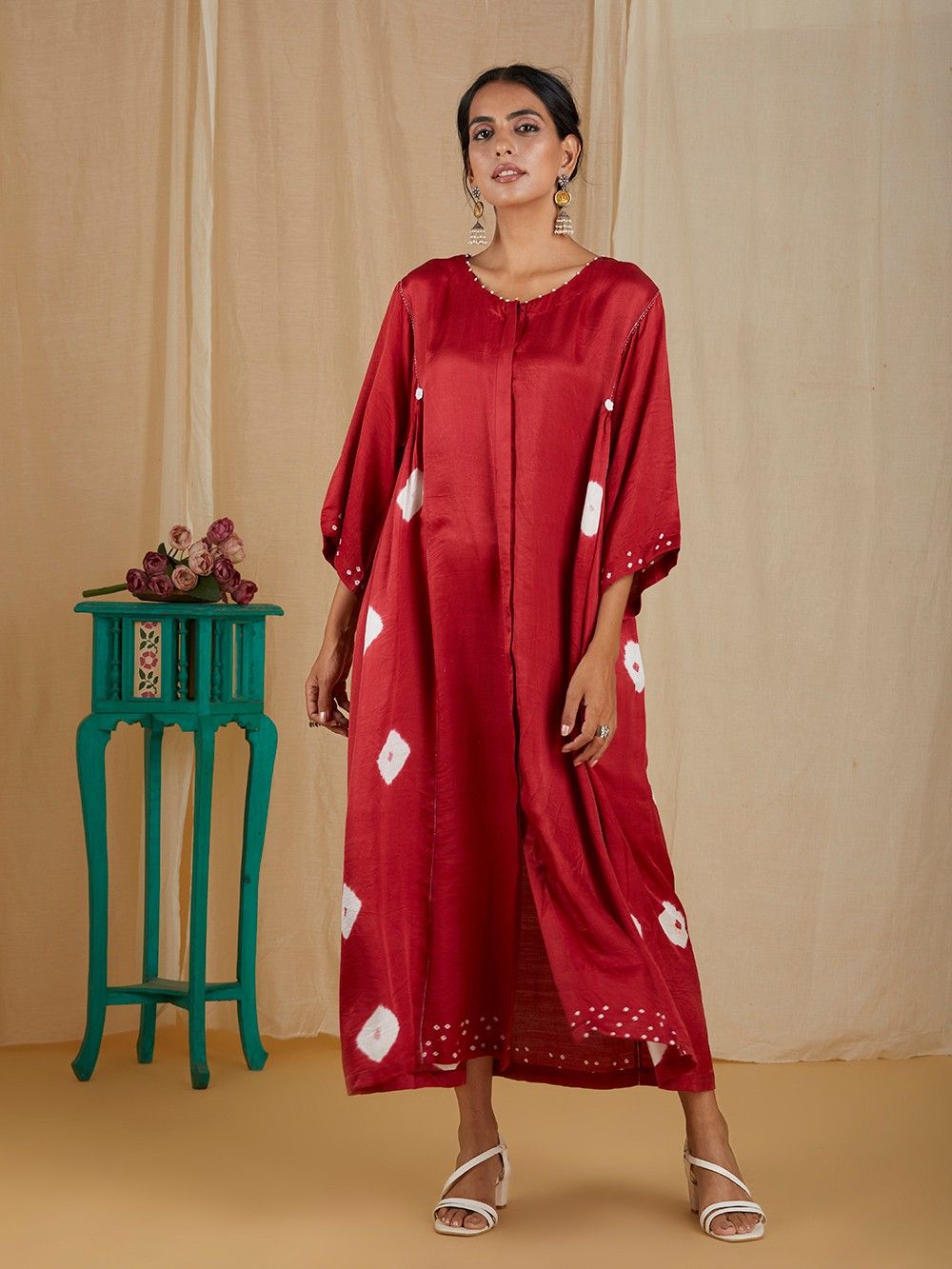 the loom - Dark Pink Bandhani Silk Dress