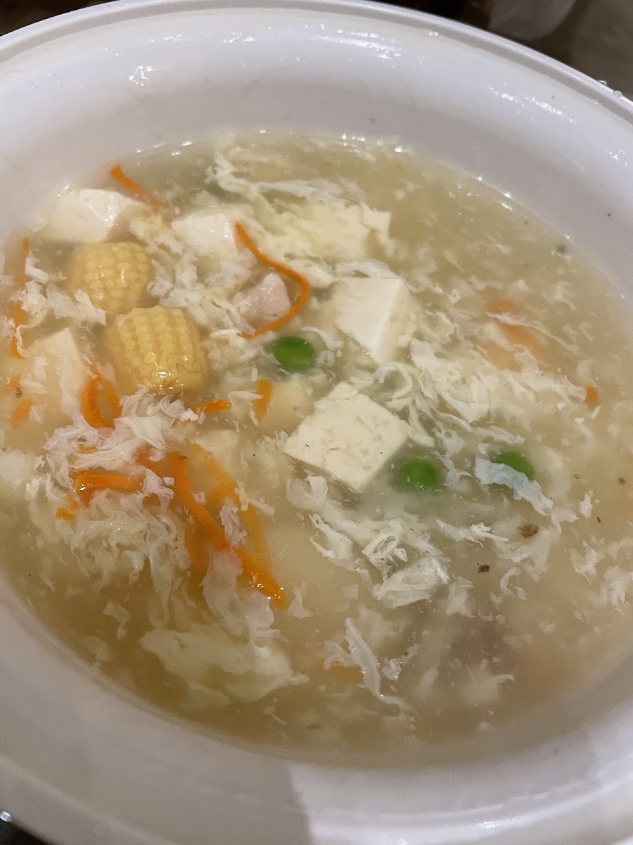 Kinda watery wgg drop soup. You could have it with tofu, chicken, shrimp, or beef $18.95