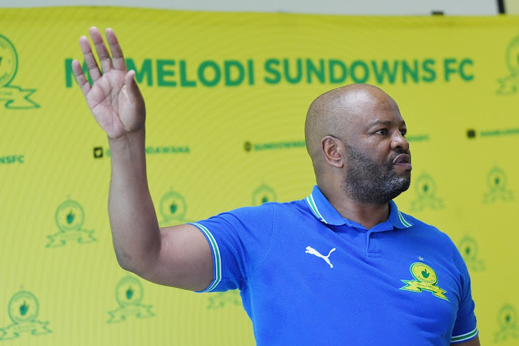 Mamelodi Sundowns coach Manqoba Mngqithi during the a press conference at the club's Chloorkop headquarters in Midrand on May 5 2022.