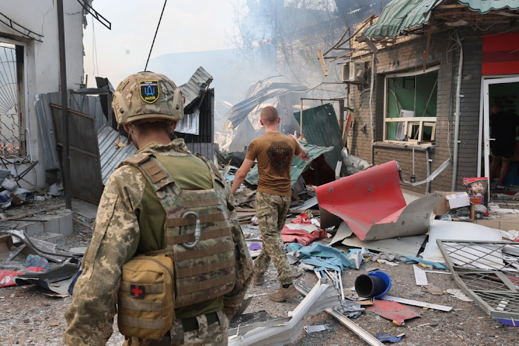 Fire burns at a shopping mall after it was struck by a missile on July 3 2022 in Sloviansk, Ukraine. The attack was one of many in the city early Sunday afternoon, which targeted residential neighbourhoods, destroyed homes and left at least six people dead and 15 injured.