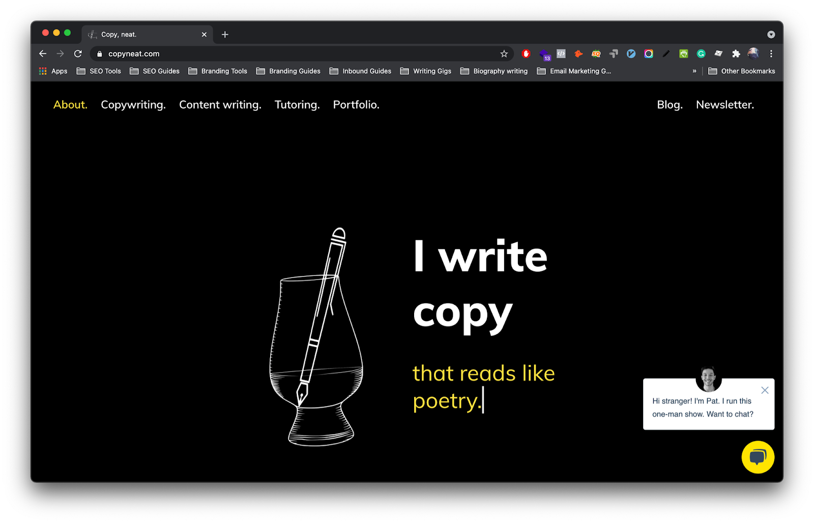 A screenshot of the homepage of my website, copyneat.com